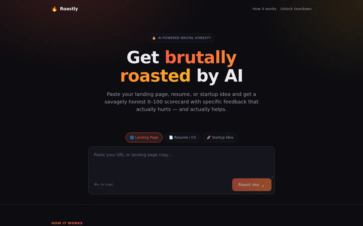 Roastly — An honest roast and scorecard for any landing page.
